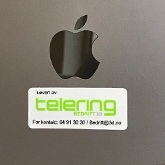 en stöldmärkninbg med logotyp i grän färg som sitter på en laptop.