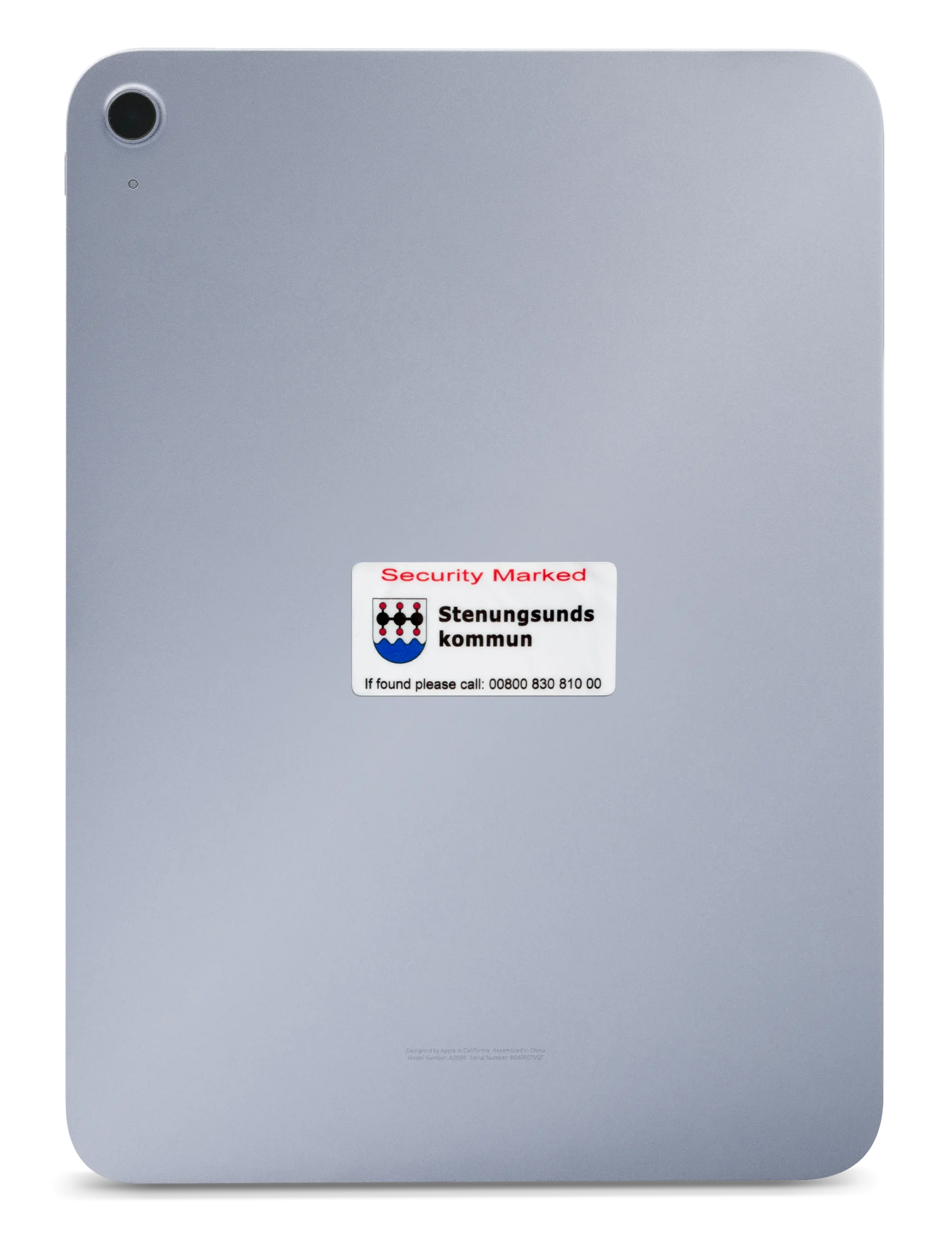 Ipad med stöldmärkning märkt på baksidan.