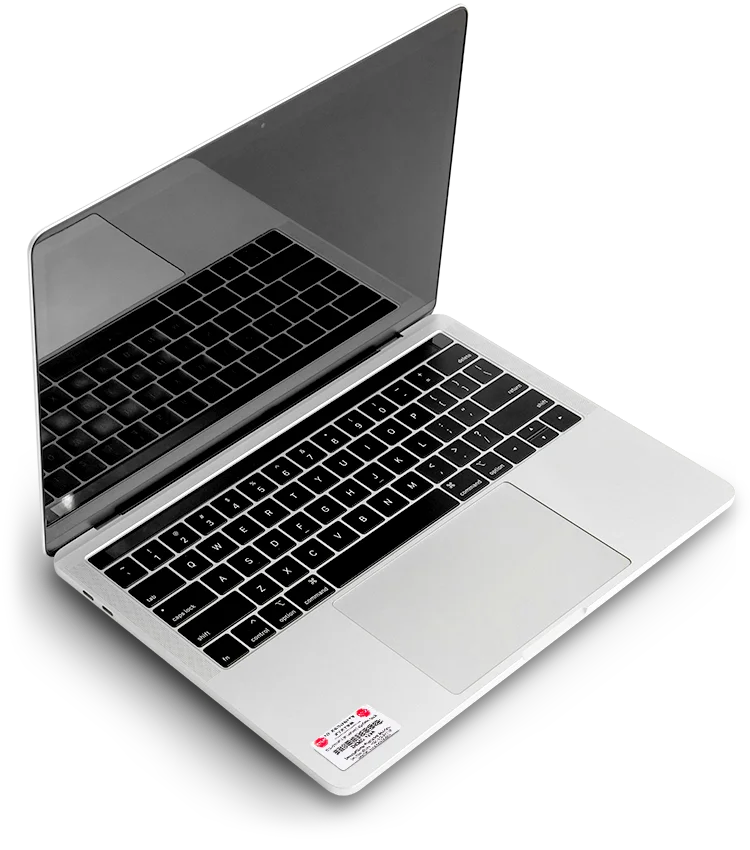 stöldmärkning från Eurosec applicerad på öppen laptop – tydlig märkning som skyddar IT-utrustning mot stöld och underlättar identifiering.